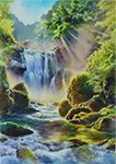 The Early Morning Sunlight at Neitung Waterfalls_painted by Lai Ying-Tse 內洞瀑布晨光 賴英澤 繪